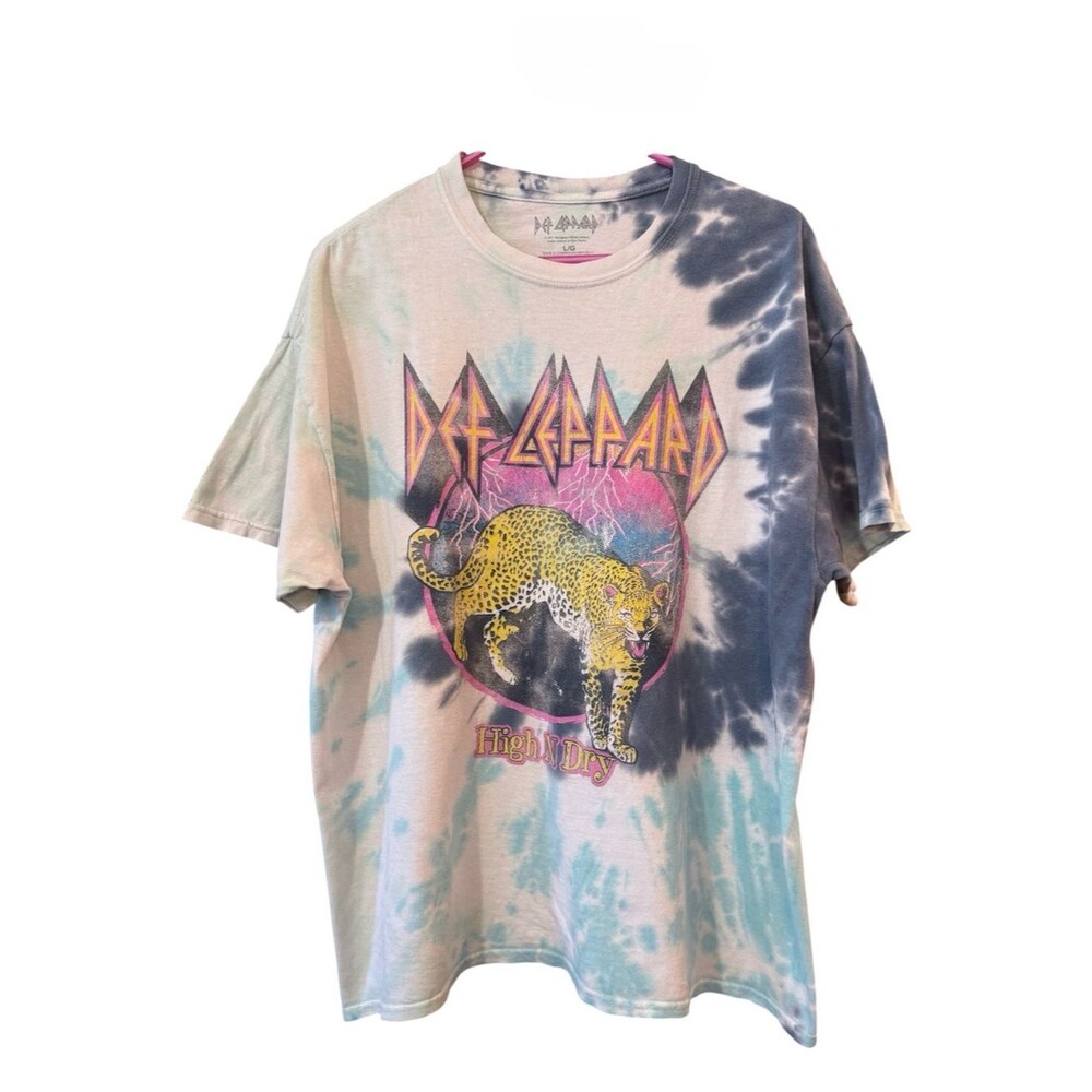 Official Def Leppard High ‘N’ Dry Band Tee Large Tie Dye Graphic T-Shirt
